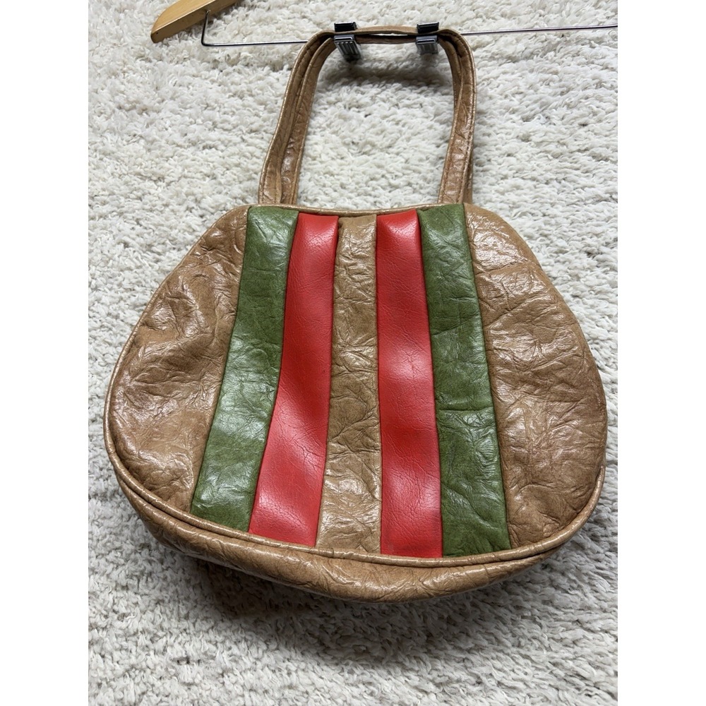 Vintage 1970s Faux Leather Multicolor Boho Handbag  EUC